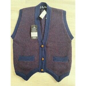 Vintage Men M 100% Wool Sweater Vest V-Neck Made in UK Button Pocket Old Money